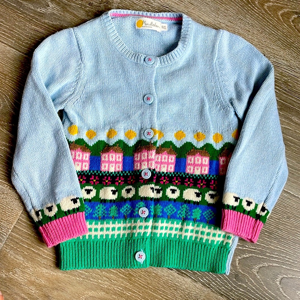 Mini Boden Spring Farm Sheep Cardigan 4-5Y HTF